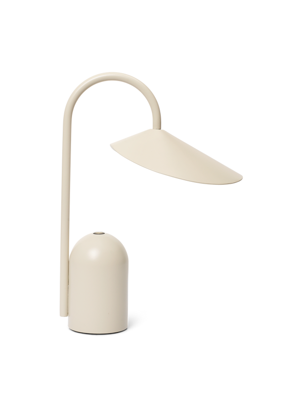 ferm LIVING Arum portable lamp in cashmere, showing the petal-shaped shade on a slender stem