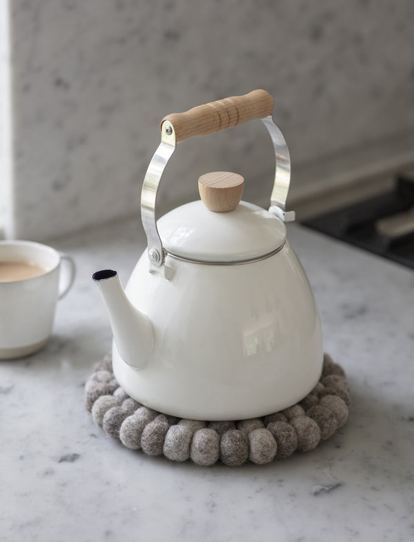 Garden Trading white enamel stove kettle on a white background