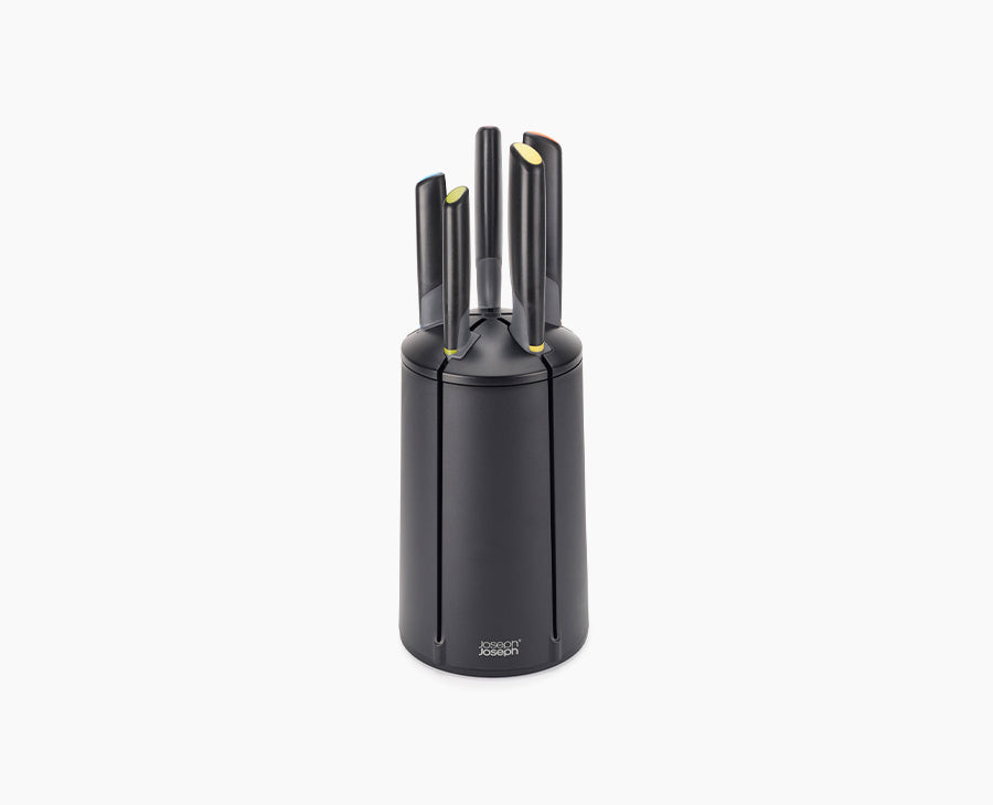 Joseph Joseph Elevate Carousel multicolour knife set in rotating block, on white