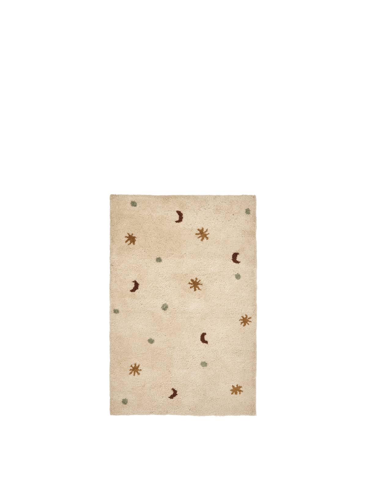 ferm LIVING Skye hand-tufted wool rug in parchment with raised moon and star motif