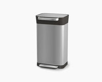 Joseph Joseph Titan 30L stainless-steel trash compactor, front view on white