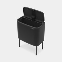 Matt black Brabantia Bo Touch Bin shown from an angle