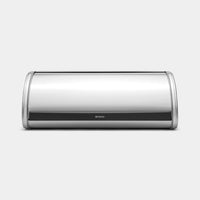 Brabantia Roll Top Bread Bin in matt steel, front view on white