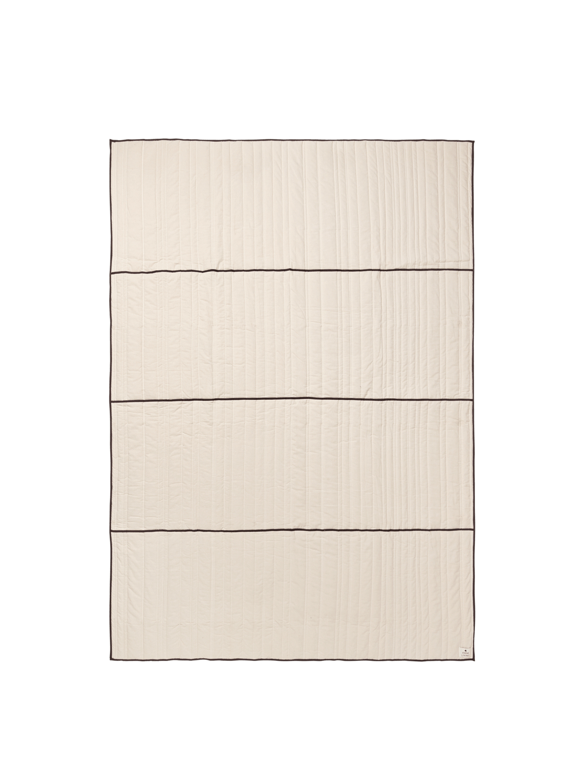 ferm LIVING Vari quilted single bedspread in natural with dark chocolate piping, shown flat