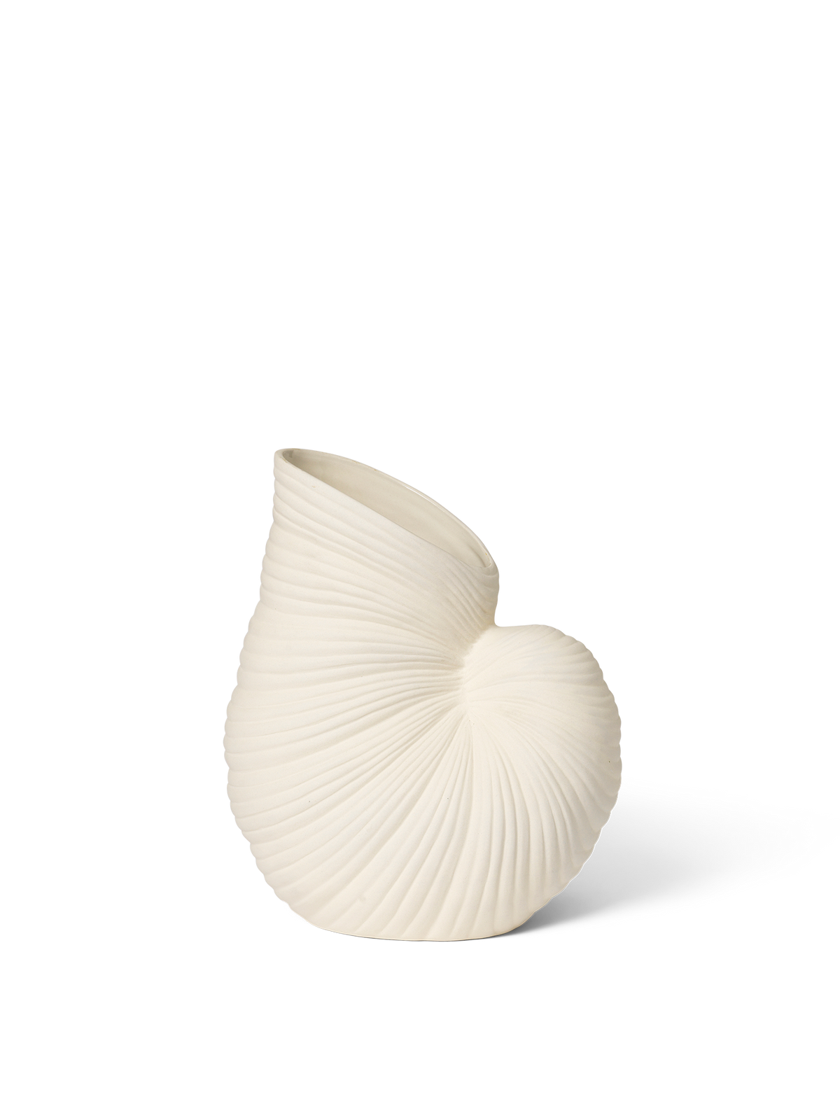 ferm LIVING Shell Vase in off-white stoneware with a ridged shell-inspired form