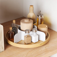 Umbra Bellwood Lazy Susan organising condiments on a kitchen worktop